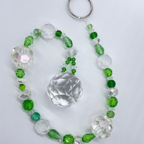 Beaded Suncatcher Green & Clear Crystal Prism Hanging Patio Decor Yard Art Tree - Picture 2 of 10